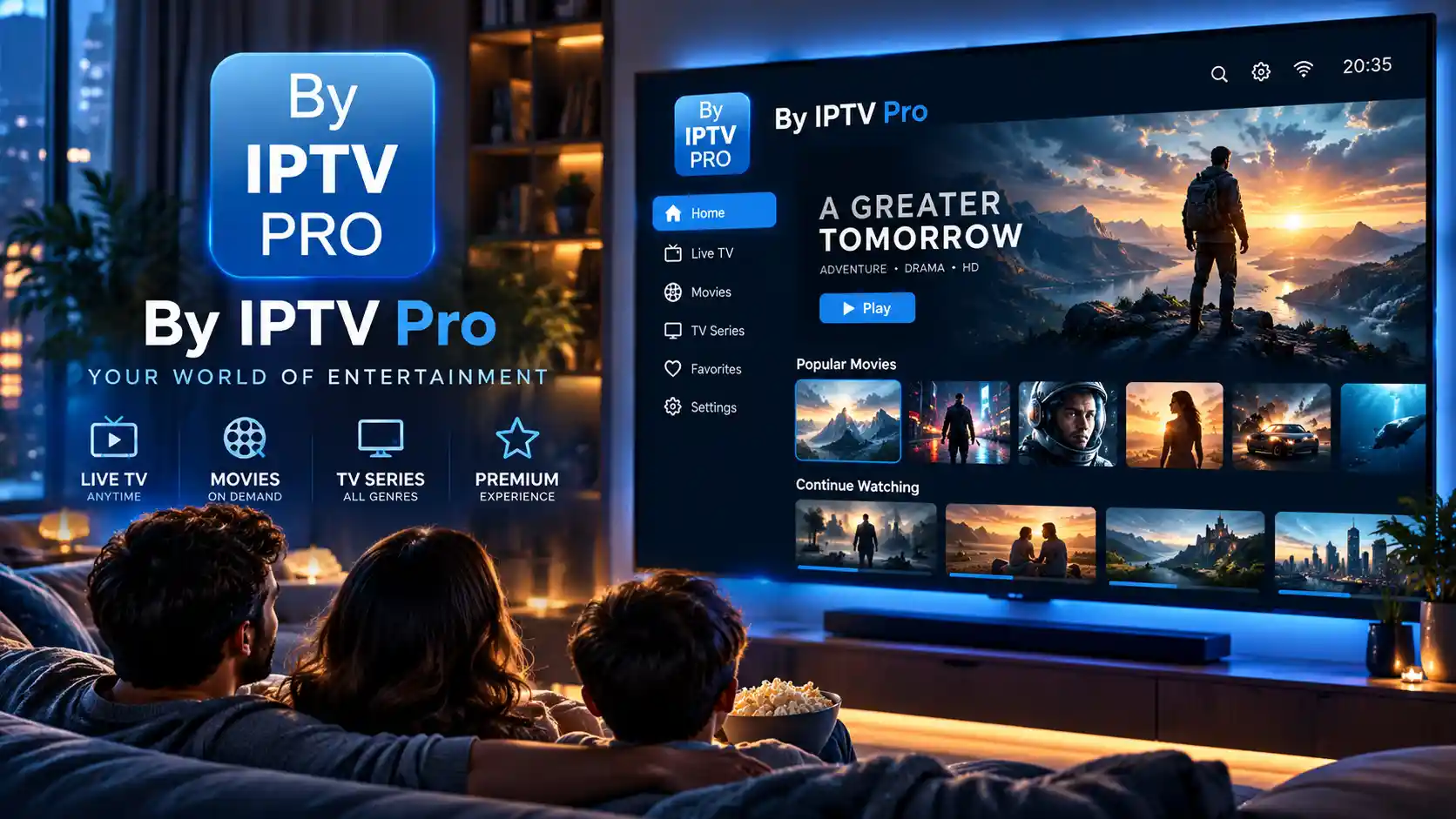 BY IPTV Pro uygulaması için büyük ekran player arayüzü