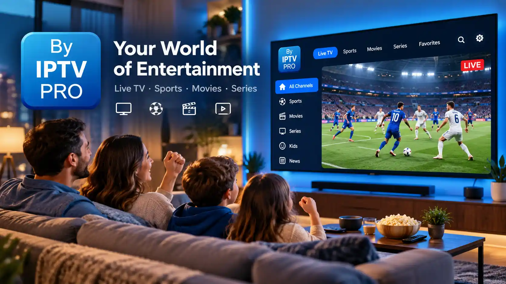 IPTV player ekranında spor içeriği ve canlı yayın arayüzü